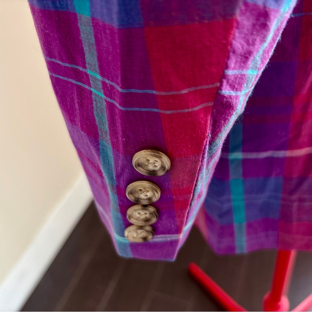 Vibrant Pink & Purple Plaid Men's Blazer - Picture 10 of 16